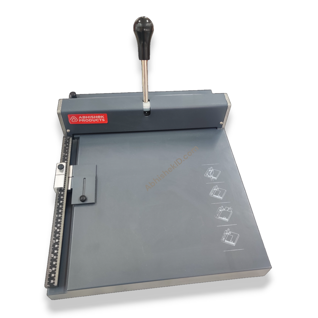 Side angle view of 2-in-1 Manual Paper Creasing Perforation Machine for commercial booklet making.