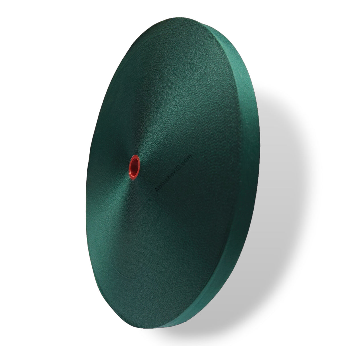 Detailed view of dark green 12mm Colour Satin Roll for corporate event tagging use.