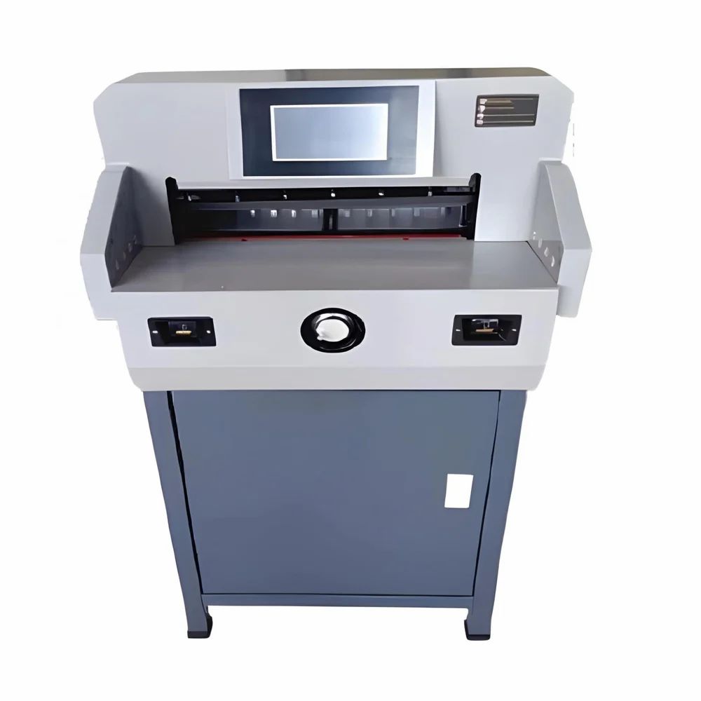 E490T Electric Paper Cutter 19 Inch for bulk booklet edge trimming and precise document squaring.