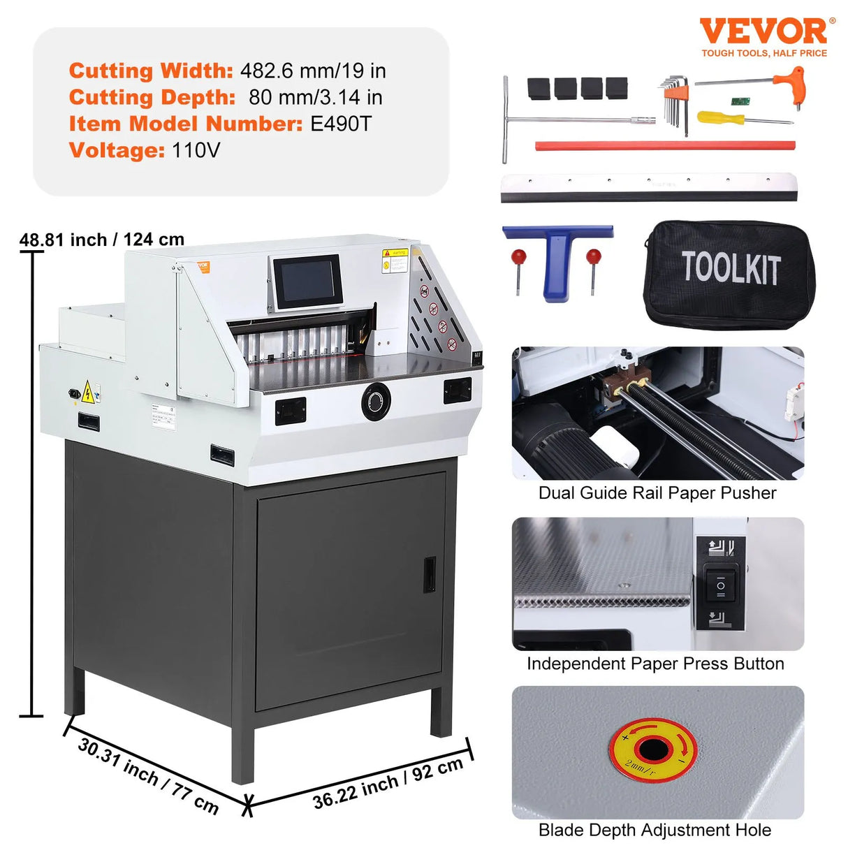490mm E490T Heavy Duty Guillotine for industrial bindery operations and thick stack paper slicing.