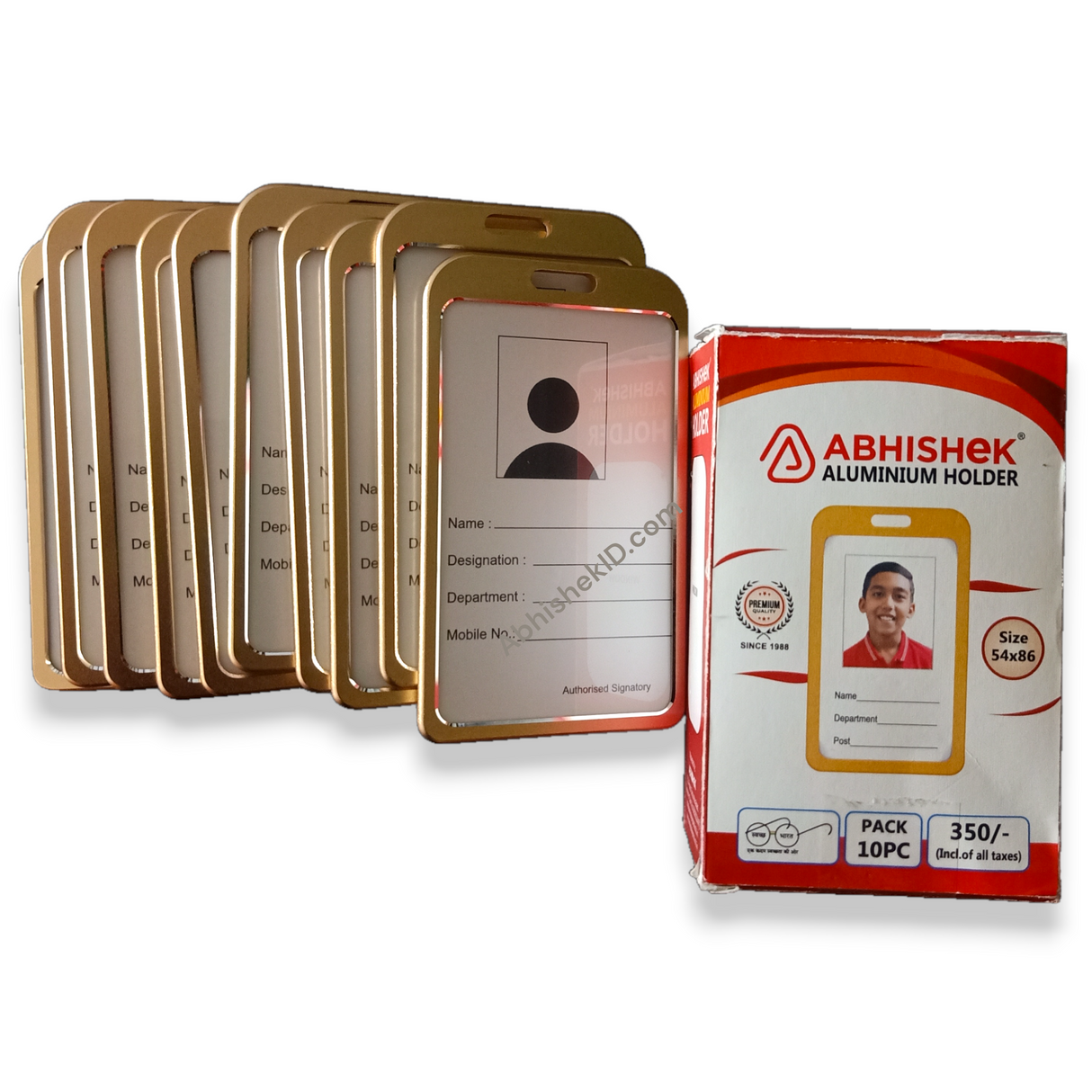 Aluminium Golden ID Card Holder for visitor credential management in commercial buildings.