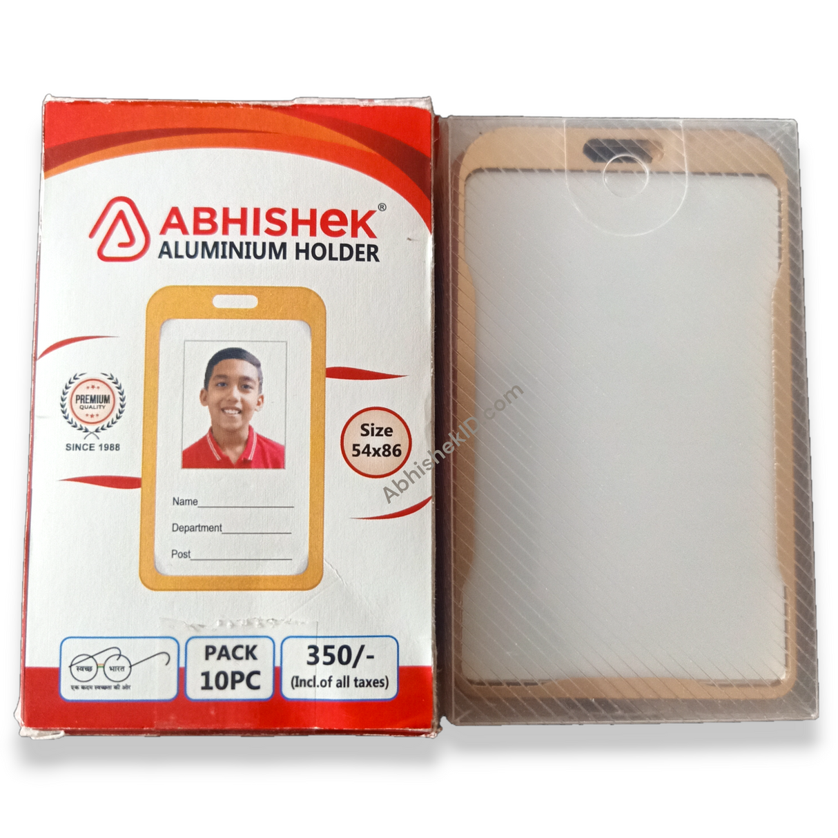 Aluminium Golden ID Card Holder for daily badge carrying for medical facility staff.