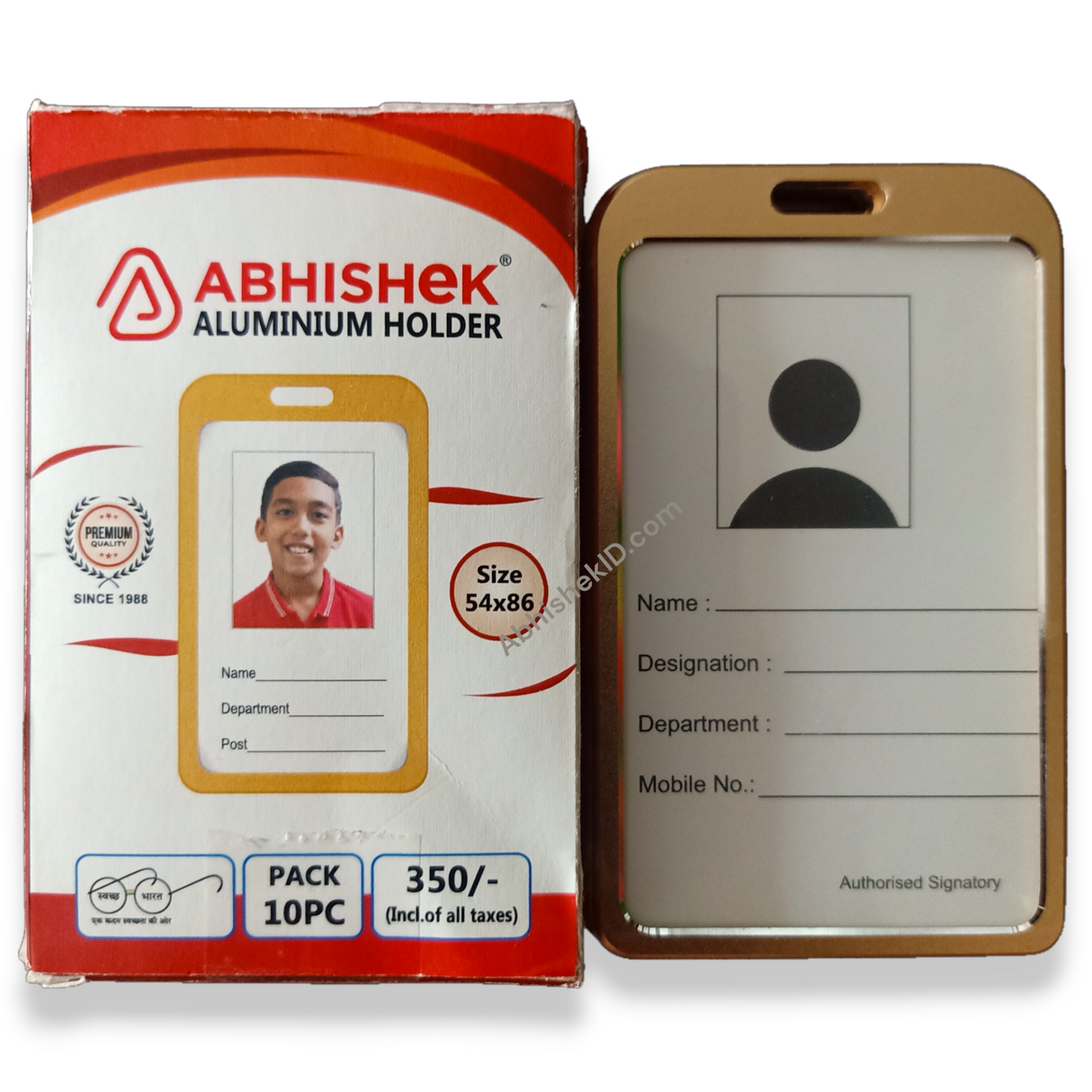 Aluminium Golden ID Card Holder for employee identification access control for business operations.