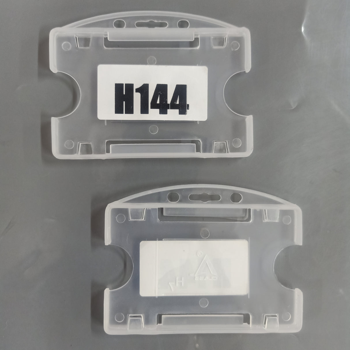 H144 Semi-Transparent Dual PVC Horizontal ID Card Holder for corporate security and standard office badge display.