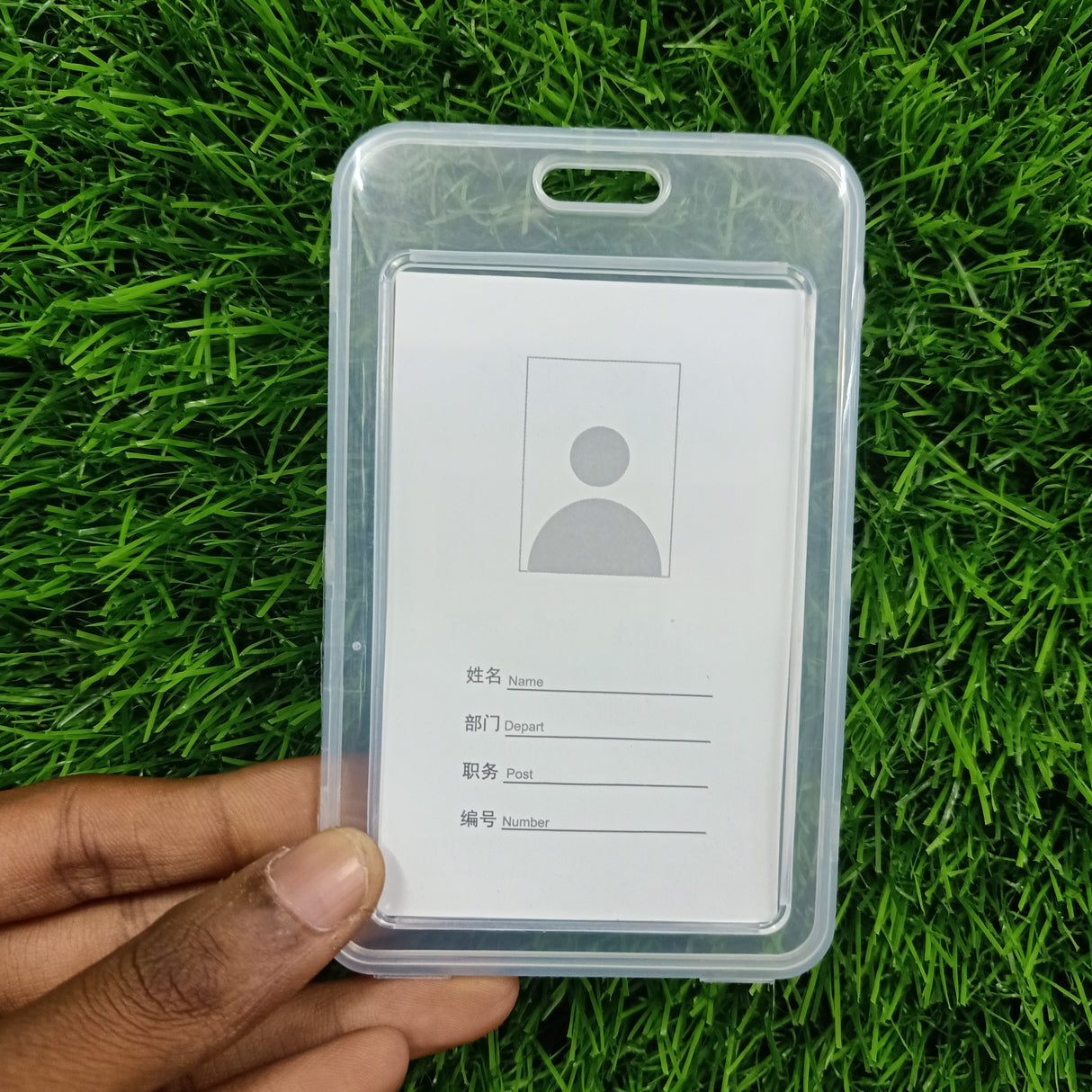 H158 Clear Suitcase ATM Size ID Card Holder displaying prominent contact information for hospitality luggage management.