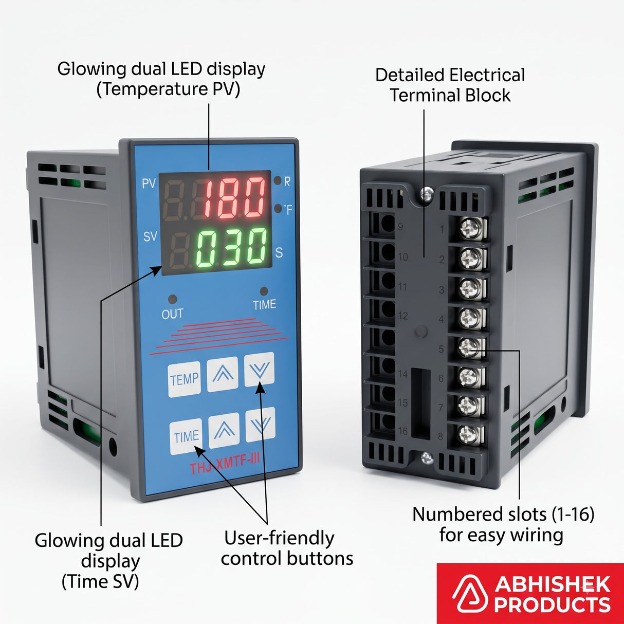 Temperature Controller for 15x15 & 16x24 Heat Press | Digital Meter, gray plastic with blue face, LED display