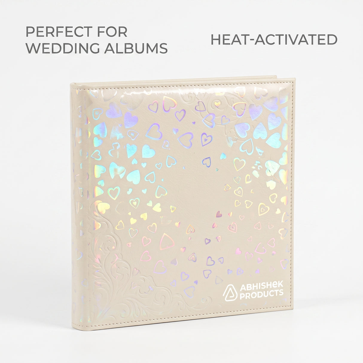 Holographic Heart Thermal Lamination Roll 330MM x 100 Meter x 27 Micron, beige with iridescent hearts, for wedding albums
