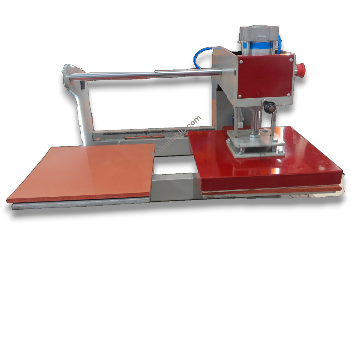 15x15 Automatic Double Bed Sublimation Heat Press, Dual Station Garment Press, red and grey metal for apparel printing