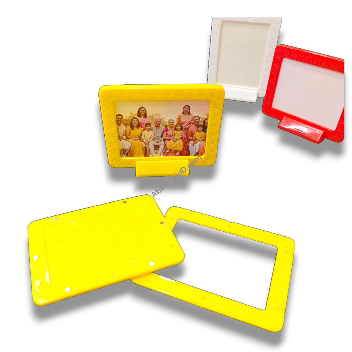 Yellow magnetic tabletop frame, 3x4 inch. Ideal for displaying memories on desks, shelves, or tables.