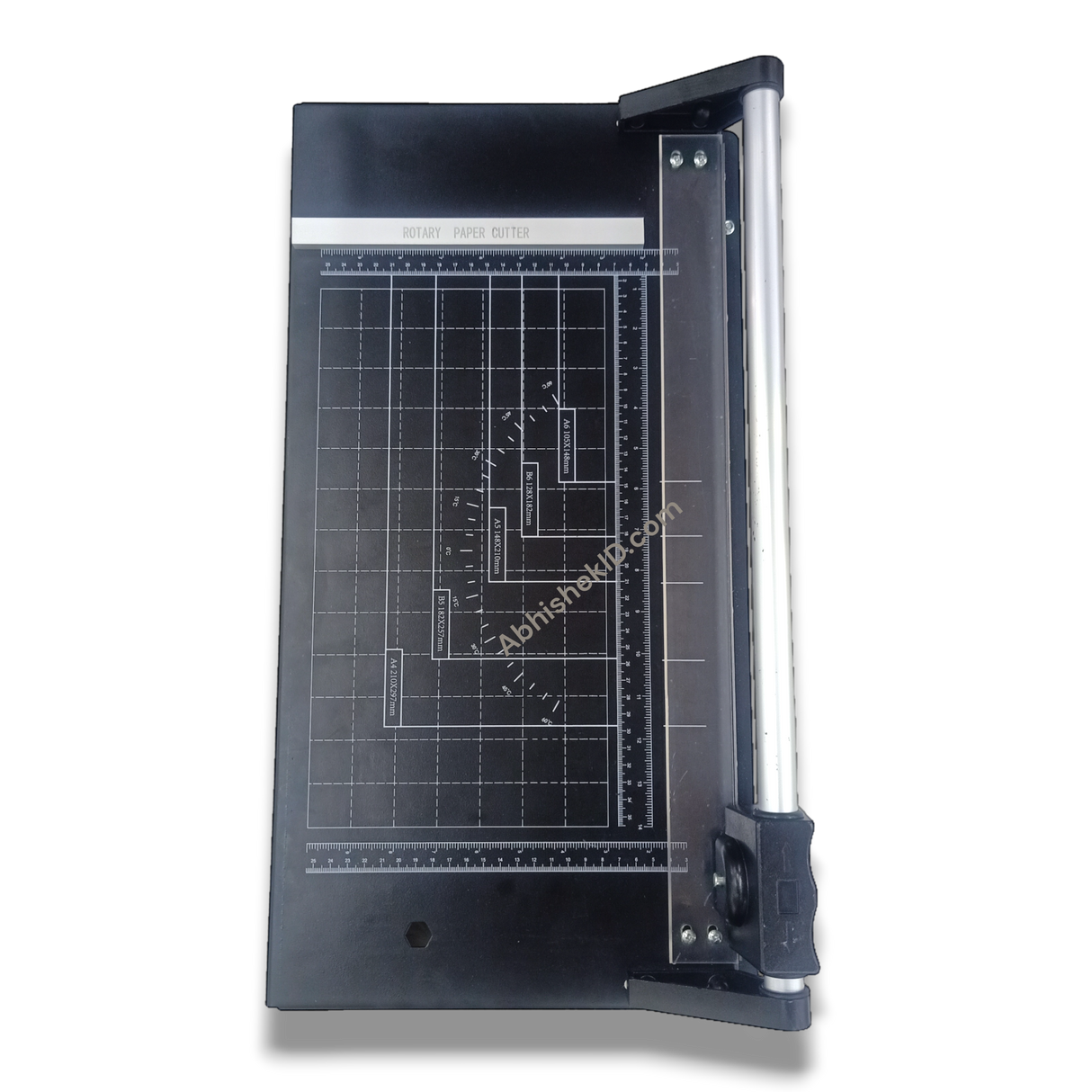Side angle view of 14 Inch Rotary Paper Cutter for high-volume business card sizing.