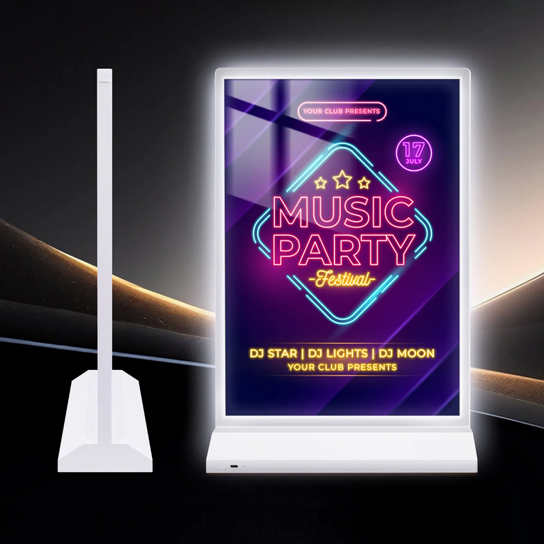 A5 Double-Sided Menu Stand for illuminated cafe pricing boards and quick service restaurant counter marketing.
