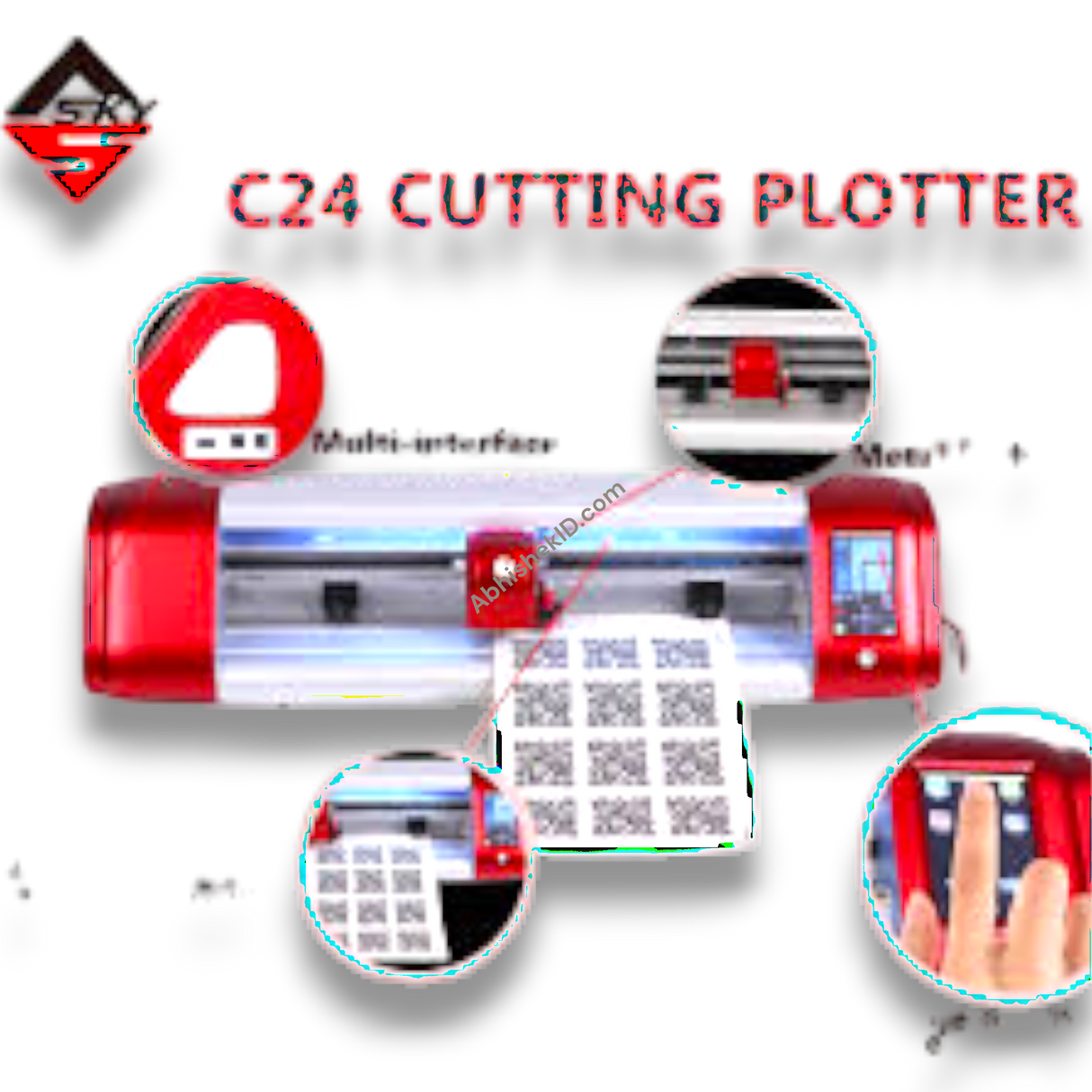 Skycut C24 720mm Vinyl Cutting Plotter machine for precise contour cutting of custom industrial stickers.