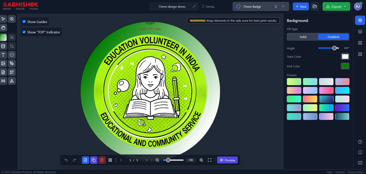Online Button Badge Design Tool preparing custom pin designs for retail brand promotions.