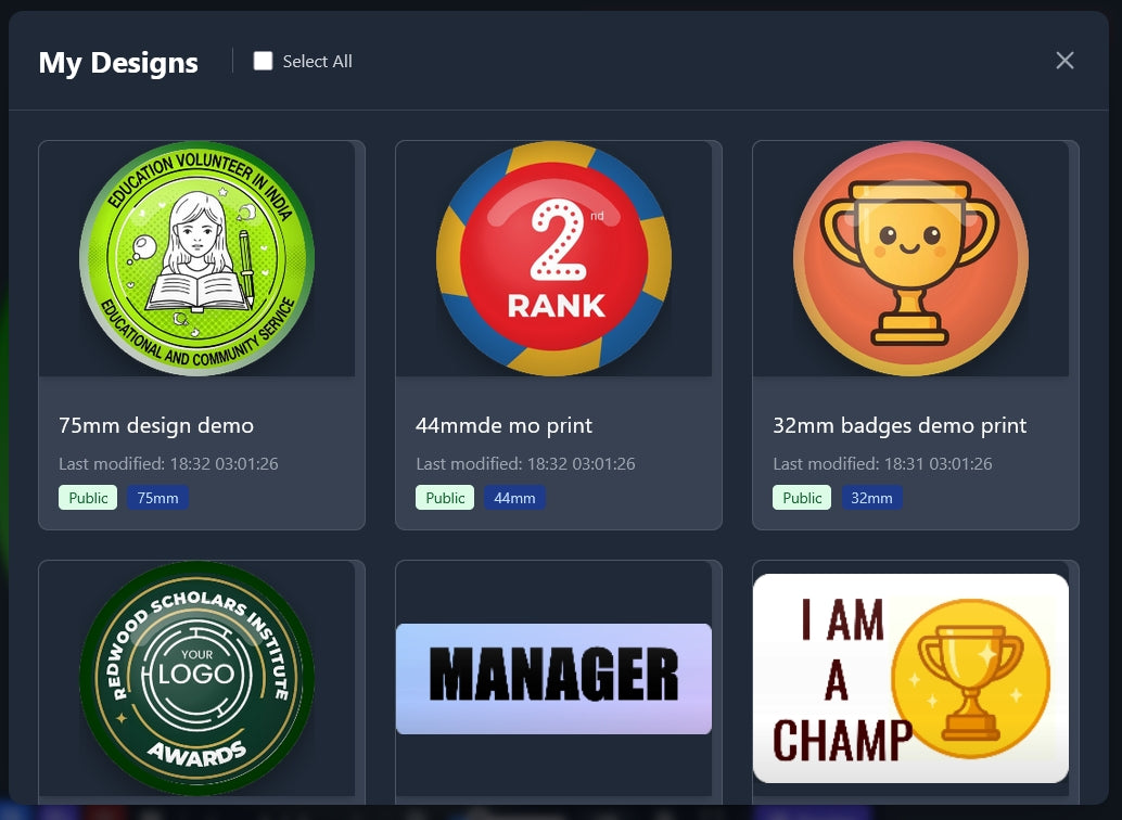Online Button Badge Design Tool producing PNG files for corporate event giveaway planning.