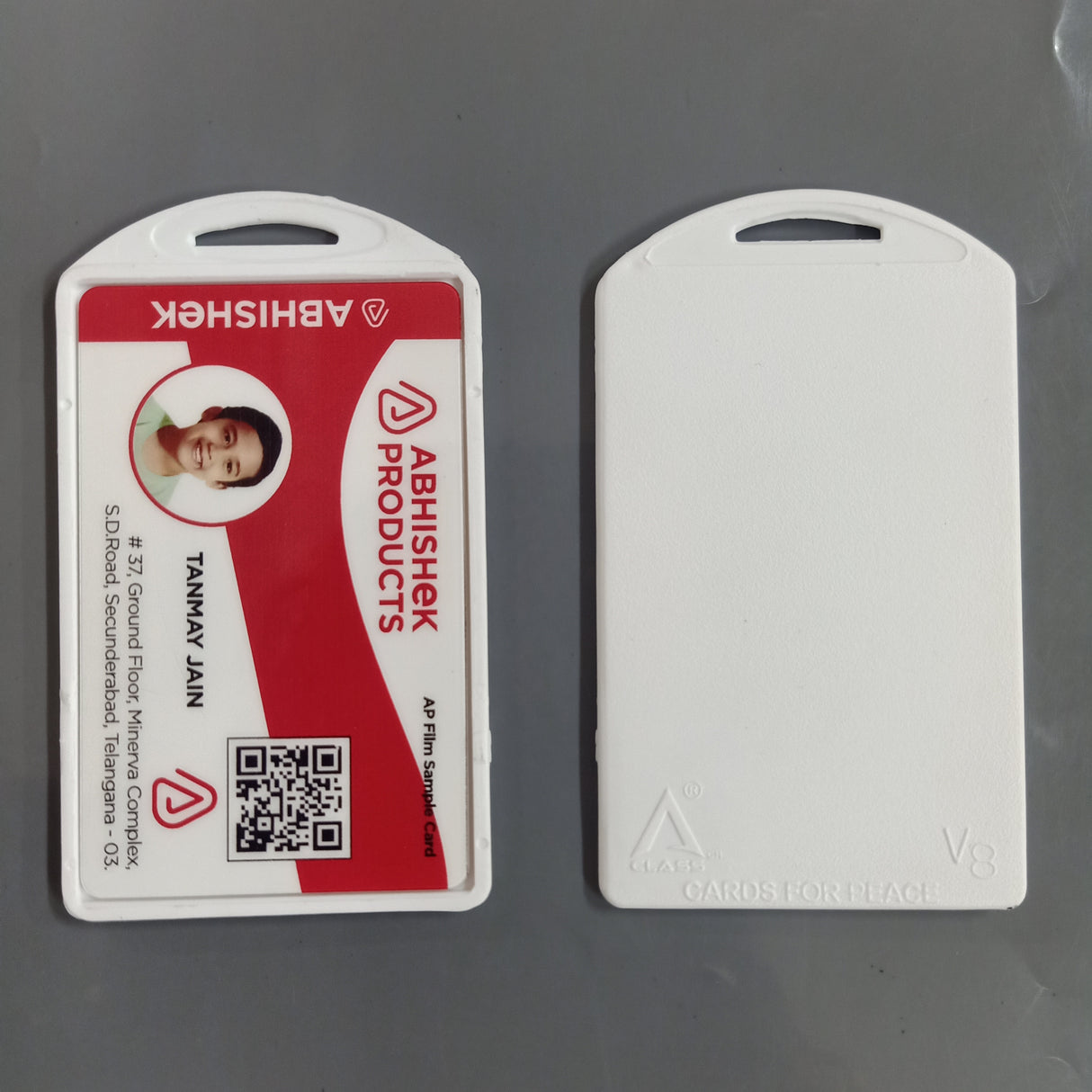 Single Side Pasting ID Card Holder components for mass production of corporate visitor badges.
