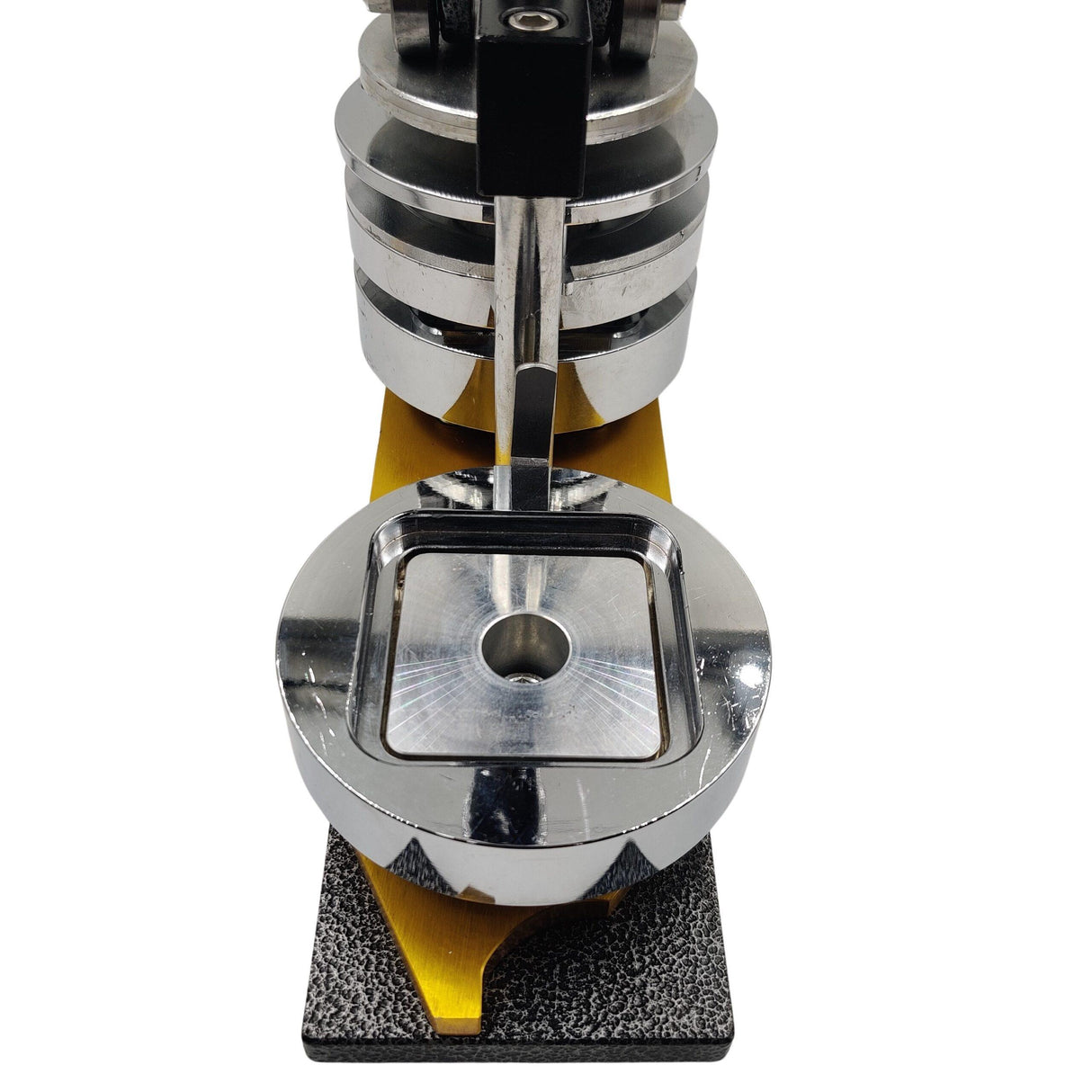 Square Button Badge Machine 50x50mm creating personalized lapel pins and commercial corporate gifting items.