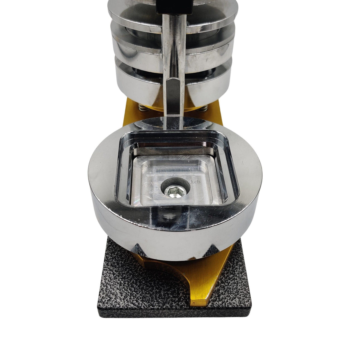 Square Button Badge Setup 50x50mm cutting precise graphic inserts for promotional event pin assembly.