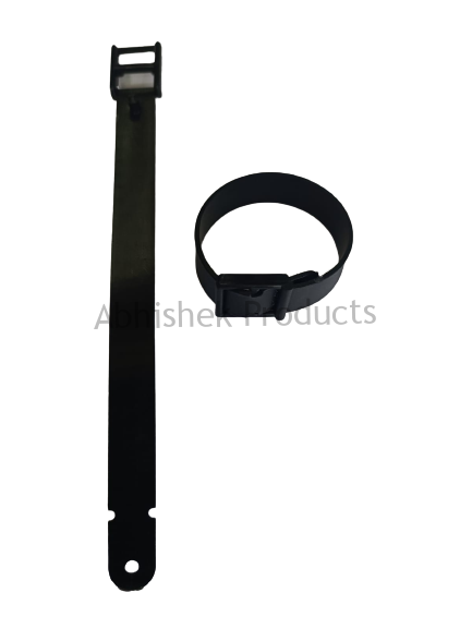 Black PVC luggage tag loops for secure baggage identification and corporate travel accessory attachment.