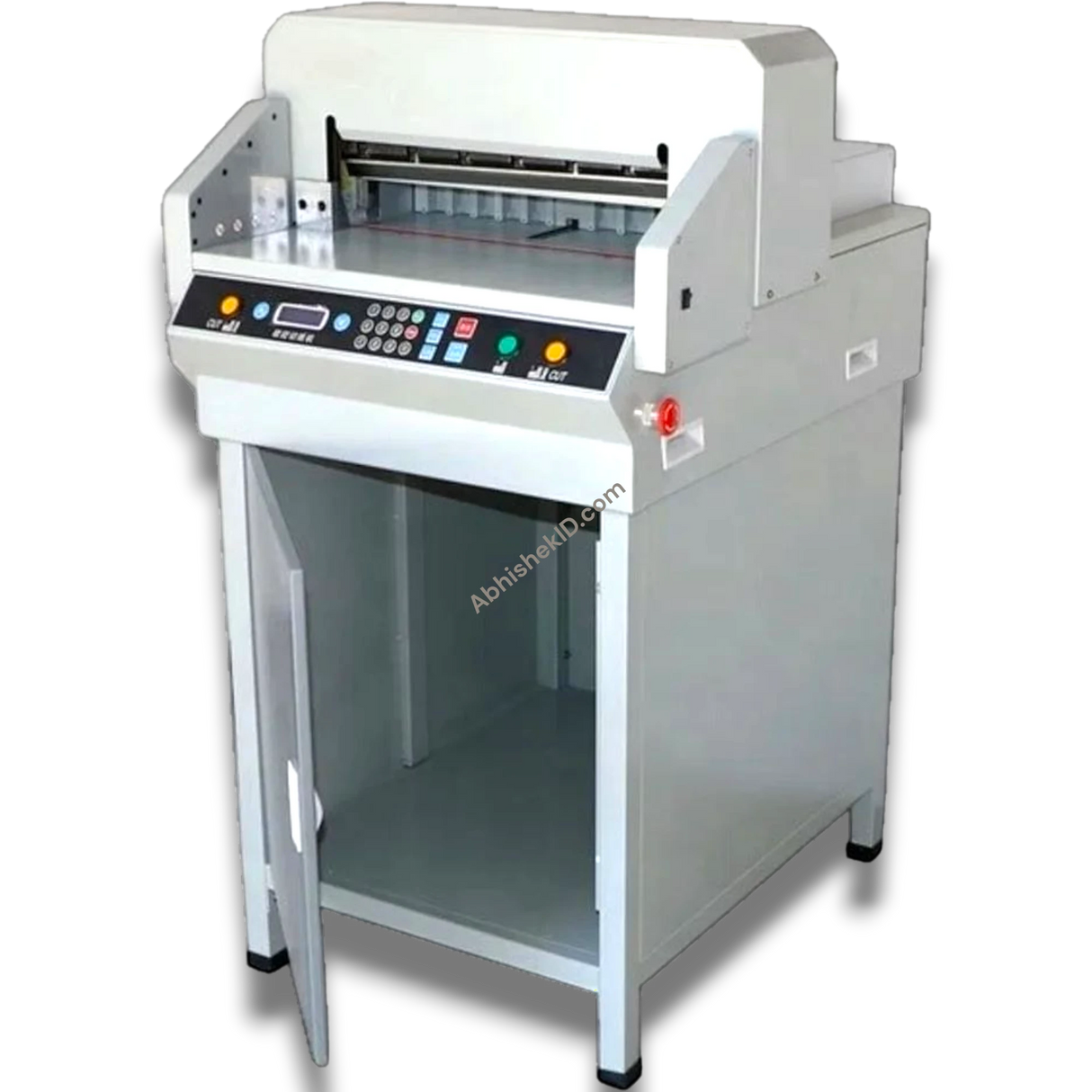 Abhishek Products 450VS automatic electric guillotine paper cutter with digital display and control panel.