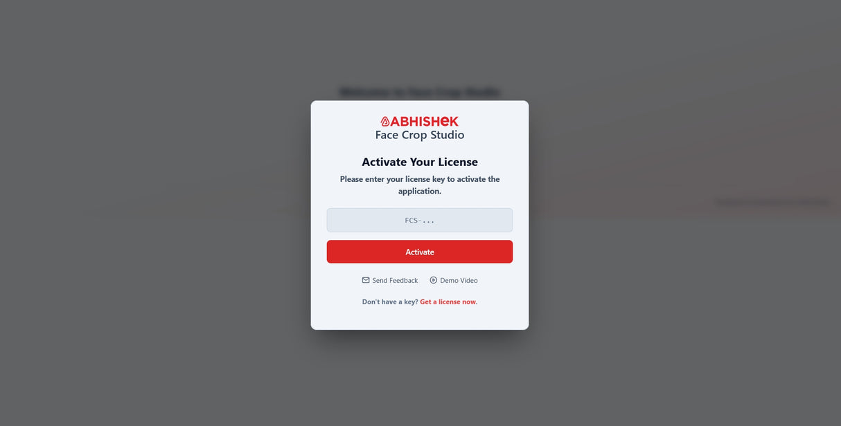 Face Crop Studio Batch Photo Cropper activation setup for commercial photography studios and printing businesses.