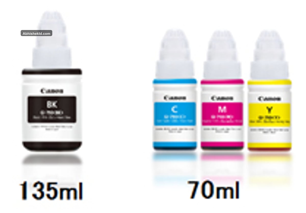 Canon GI-790 ink refill bottle keyed nozzle spill-free mechanism for G2010 MegaTank