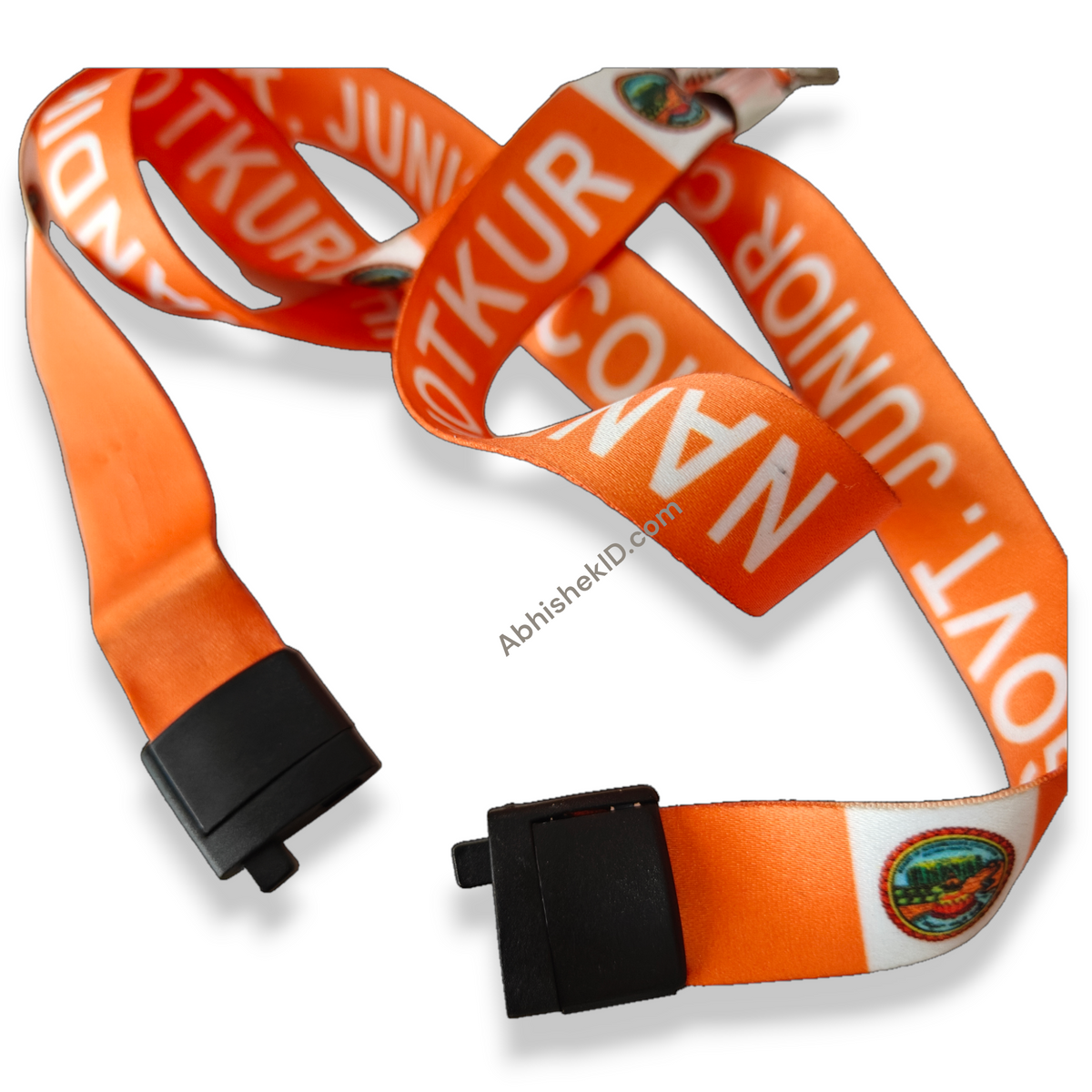 Top angle view of premium ABS polymer central joint for dual-side corporate ID straps