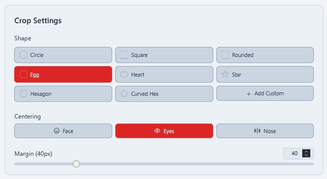 Face Crop Studio Batch Photo Cropper precise eye centering functionality for corporate security badge systems.
