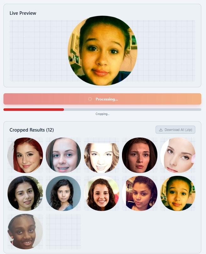 Face Crop Studio Batch Photo Cropper rapid rendering engine for high volume school ID card processing.