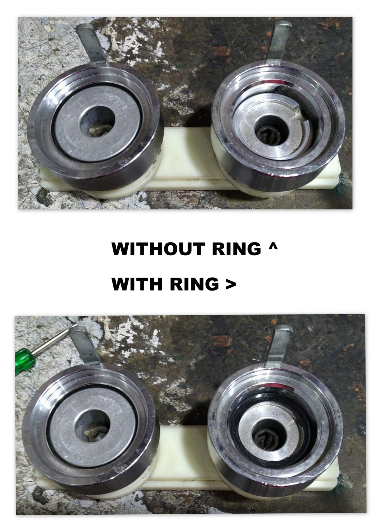 Button Badge Rings 58mm 44mm die height washer spacer for badge press dies, silver metal and white plastic.