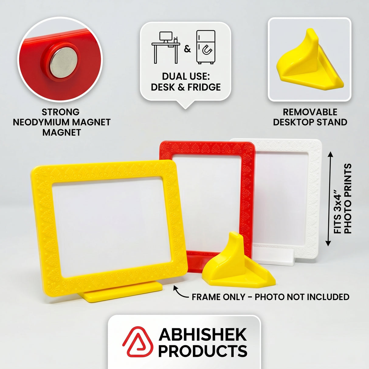 Magnetic Photo Frame with Stand - 3x4 Inch Fridge Magnet | Tabletop Display