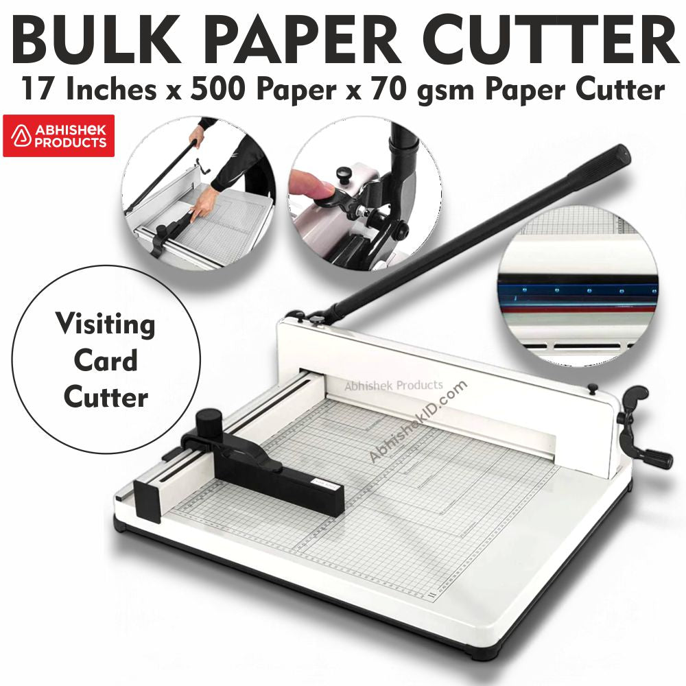 A3 17 Inch Heavy Duty Guillotine Paper Trimmer 400 sheet capacity for commercial print shop processing.