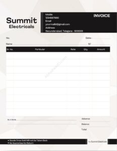 Minimalist bill book template for graphic designers For Electricals