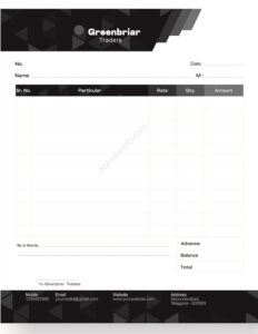 Basic structured bill book design for studios For Traders