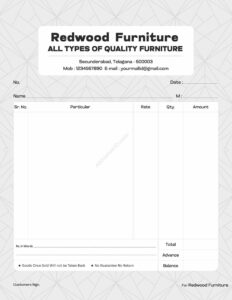 Simple editable bill book layout for studios For Furniture