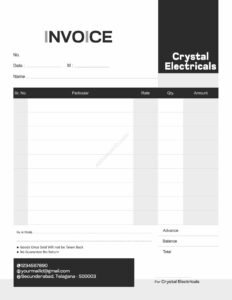 Clean structured bill book template for digital printers For Electrical