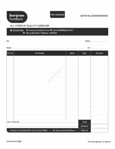 Minimal bill book template for small business owners For Furniture