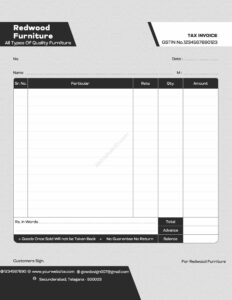 Clean professional bill book layout for printers For Furniture