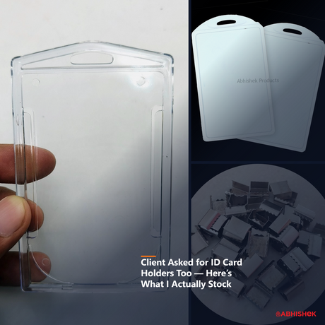 ID card holders, PVC pouches and metal clips for print shops in India — AbhishekID stock guide