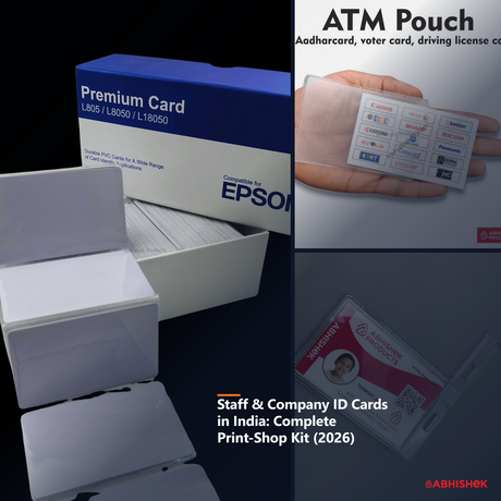 Staff and company ID cards print-shop kit in India — PVC cards, ATM pouches and holders