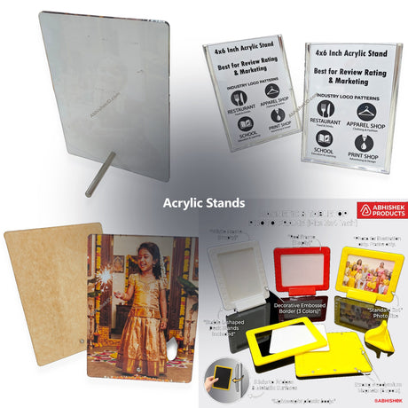 Acrylic Photo Stands 4x6 & A4 for ID card and print shops in India — product collage