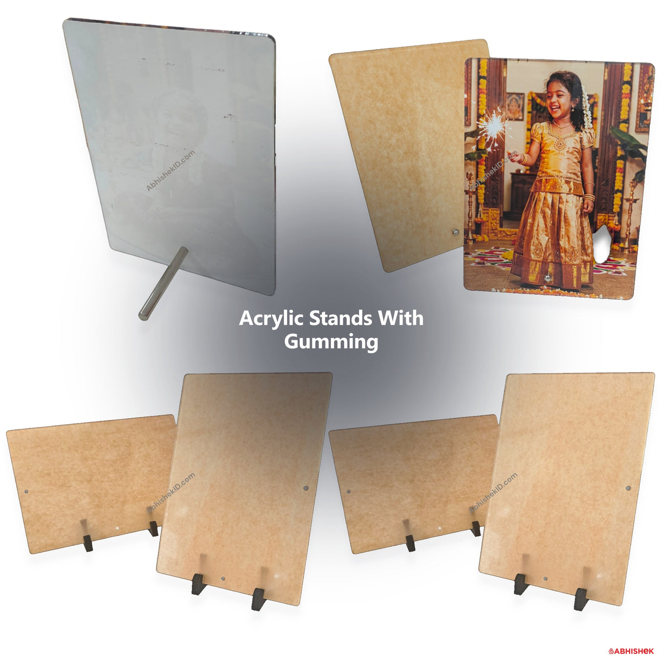 Acrylic Stands with Gumming 4x6 6x8 & A4 for ID card and print shops in India — product collage