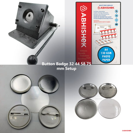 Button Badge 32 44 58 75 mm Setup for ID card and print shops in India — product collage