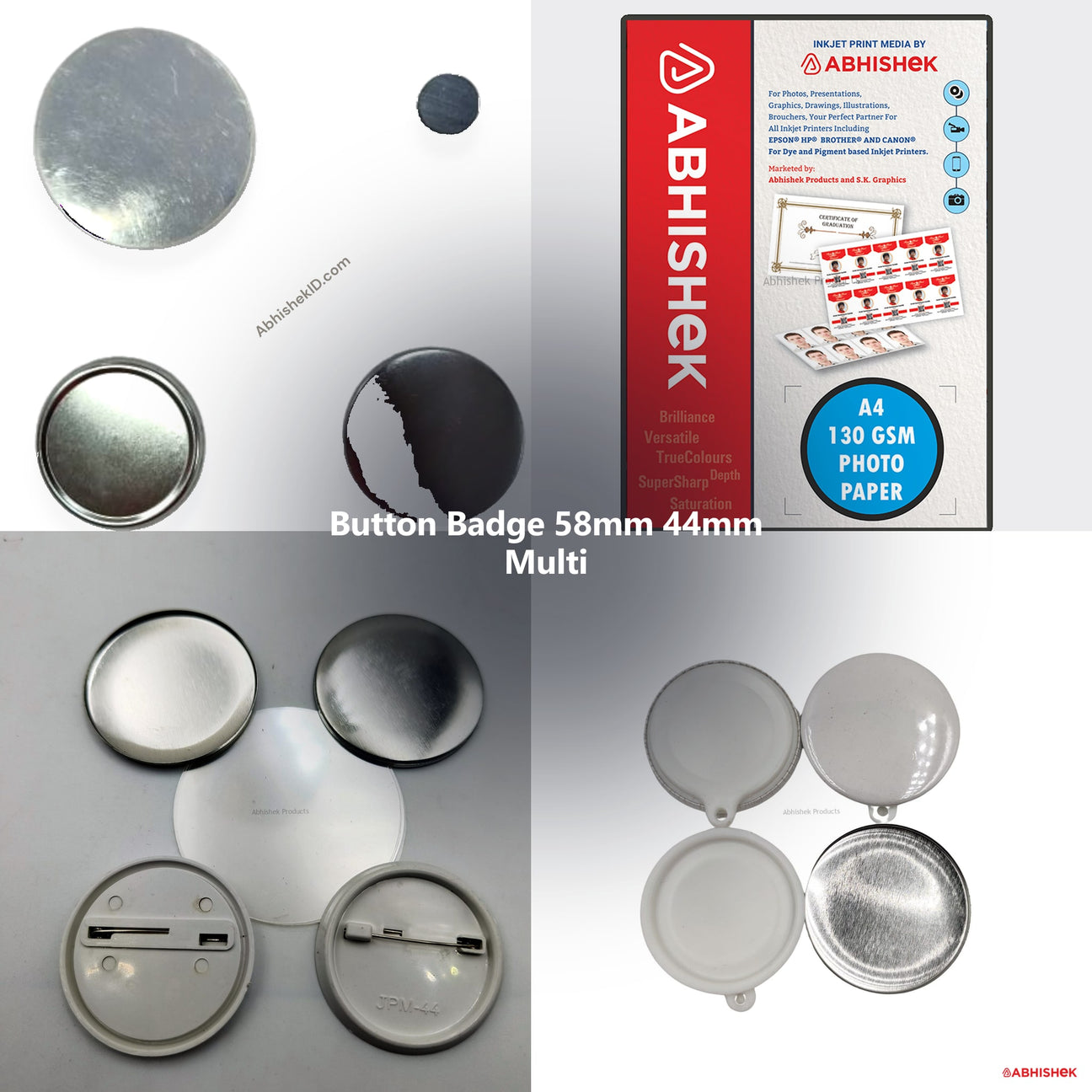 Button Badge 58mm 44mm Multi Product Setup for ID card and print shops in India — product collage