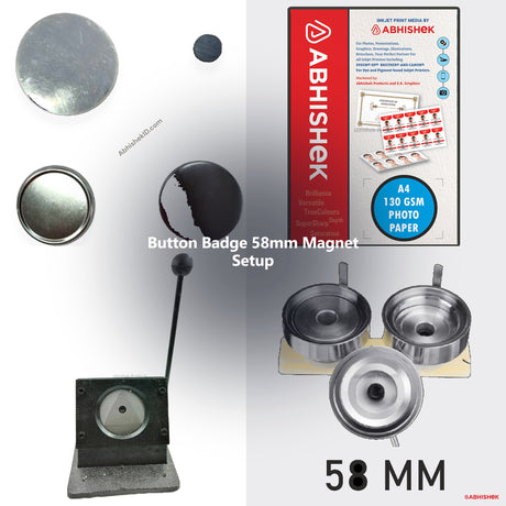 Button Badge 58mm Magnet Setup for ID card and print shops in India — product collage