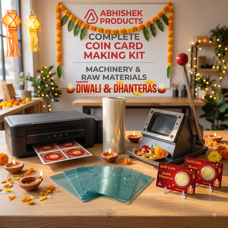 Complete coin card making kit with machinery and raw materials for gold and silver coin card packaging in India