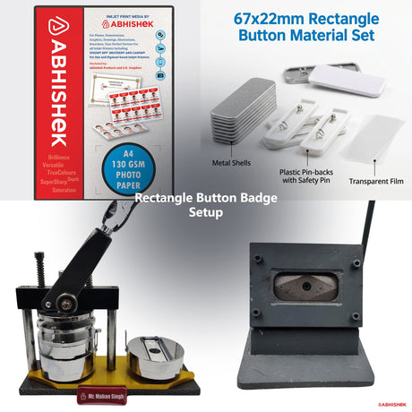 Rectangle Button Badge Setup for ID card and print shops in India — product collage