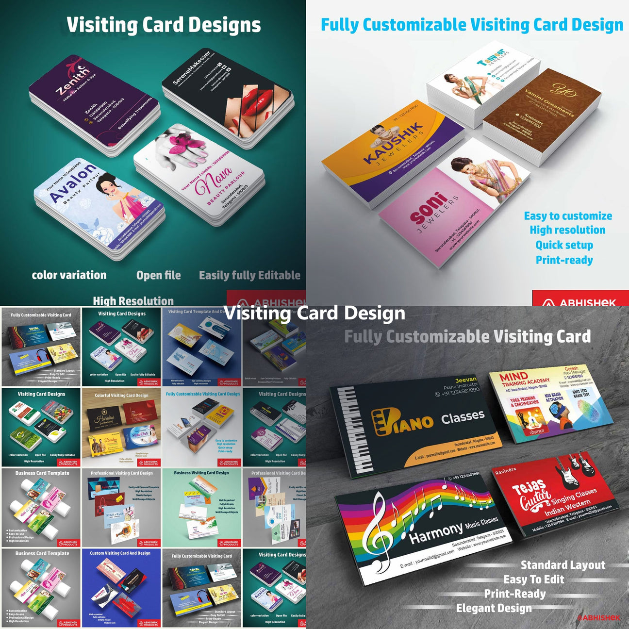 Visiting Card Design CDR Templates for ID card and print shops in India — product collage