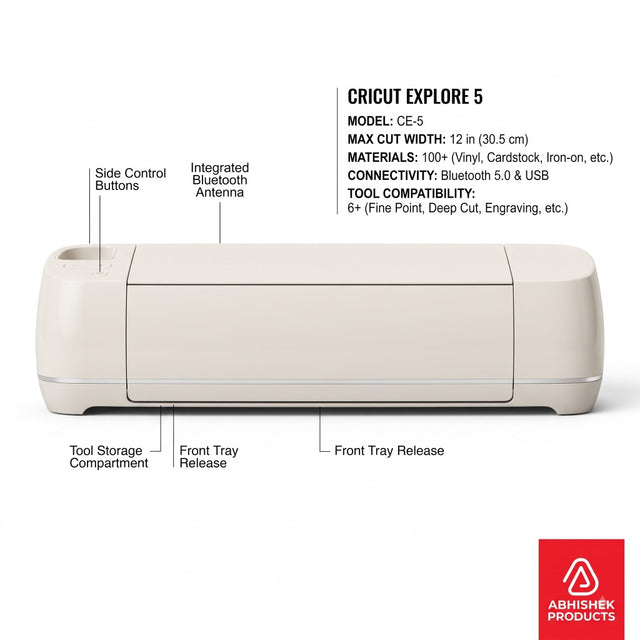 Cricut Explore 5 smart cutting machine, compact 12-inch, cream, for vinyl, iron-on, and Print Then Cut.