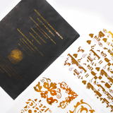 12 Inch x 112 Meter Gold Foil Metallic Roll (LaserJet) used for foiling text and patterns on paper.