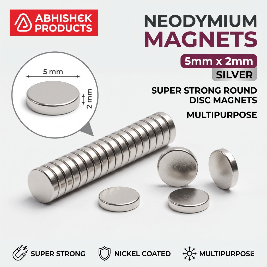 Silver 5mm x 2mm neodymium disc magnet stacks with ruler size reference